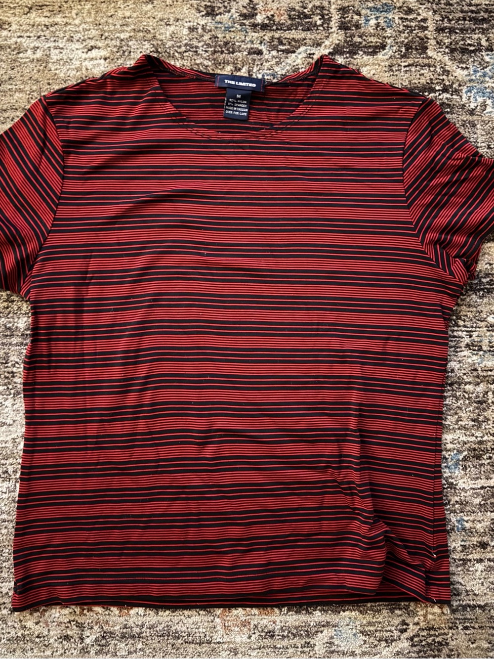 The Limited size medium Red & Black Striped Crew Neck Shirt
